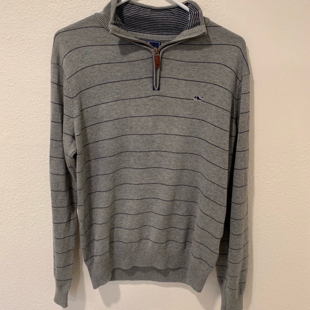 Vineyard Vines Gray Striped Quarter-Zip Sweater